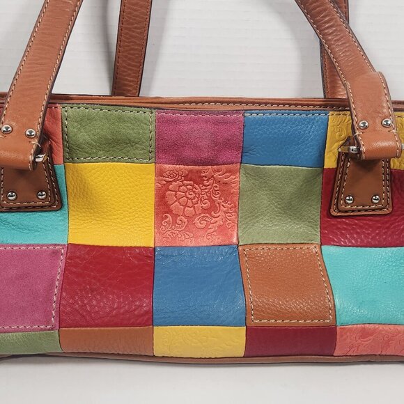 Fossil Multi Color Patchwork Leather Purse Shoulder Bag ZB9932‎ 15"×6" - Picture 2 of 11